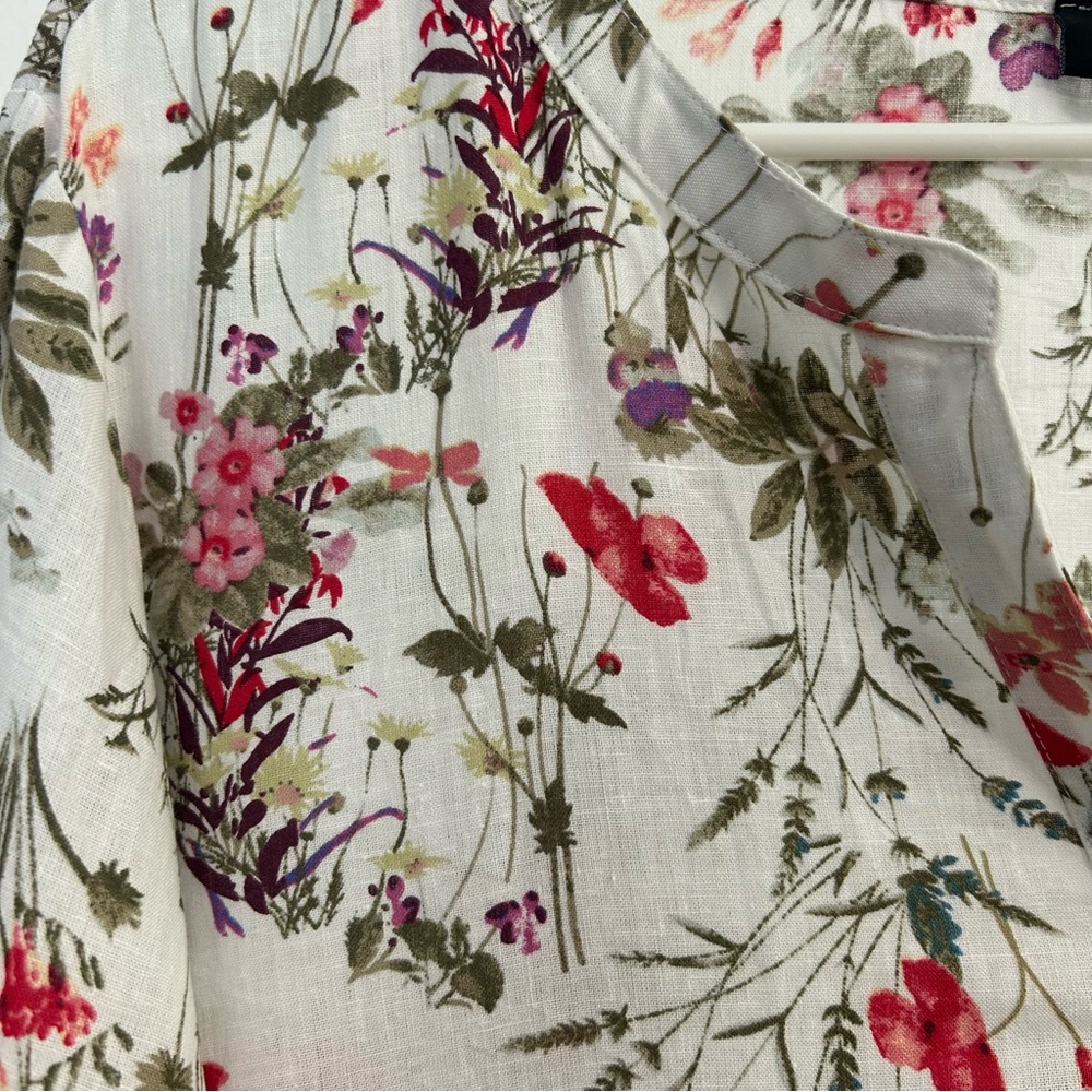 Jones NY Linen Floral High/Low Hem Roll Tab Sleeve Spring Women's Top 1X - Picture 4 of 14